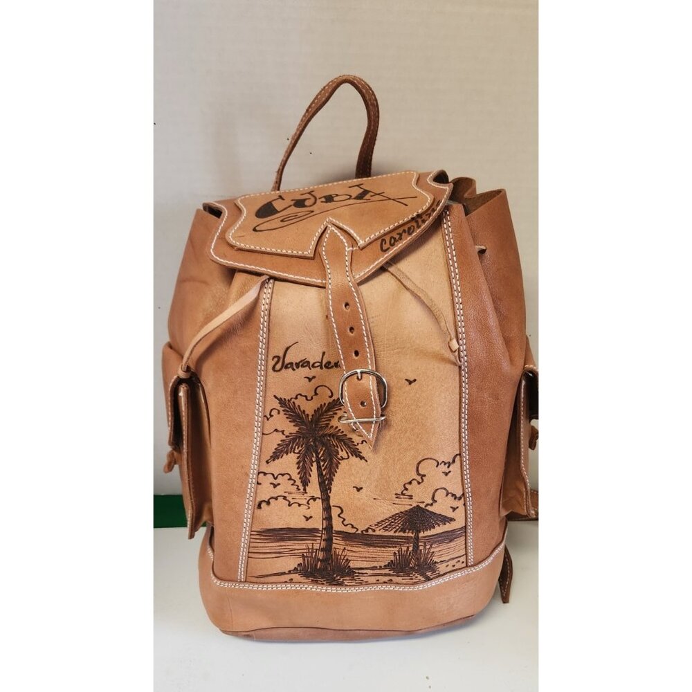 100% Leather Backpack Bucket  Bag Cuba Varadero Handmade